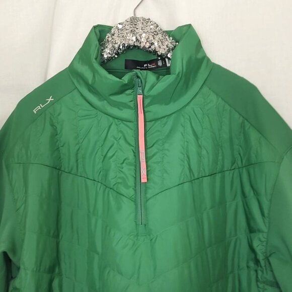 Ralph Lauren RLX Jacket L Winter Quilted Panel Hybrid Pullover Raft Green  Rose - Picture 7 of 13
